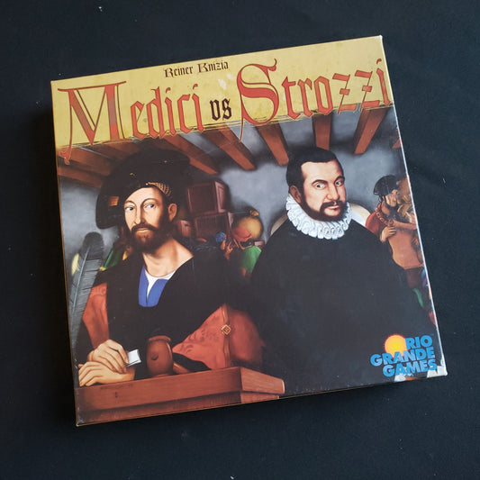Image shows the front cover of the box of the Medici vs Strozzi board game