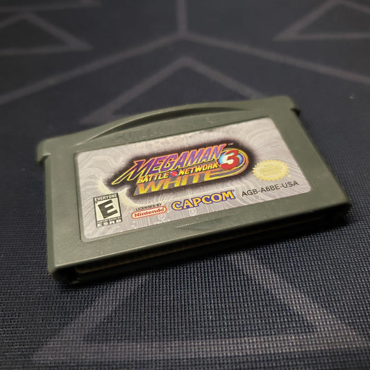 Image shows the front of the cartridge for the video game Mega Man: Battle Network 3 White for Nintendo Game Boy Advance