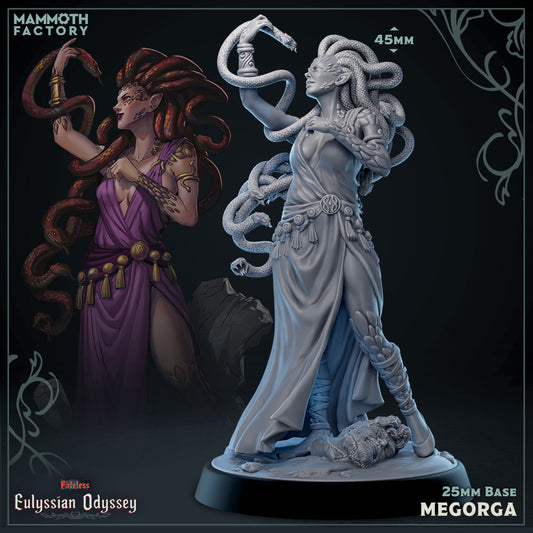 Image shows a 3D render of a gorgon sorcerer gaming miniature.