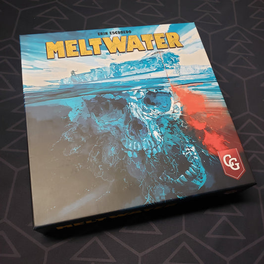 Image shows the front cover of the box for the Meltwater board game