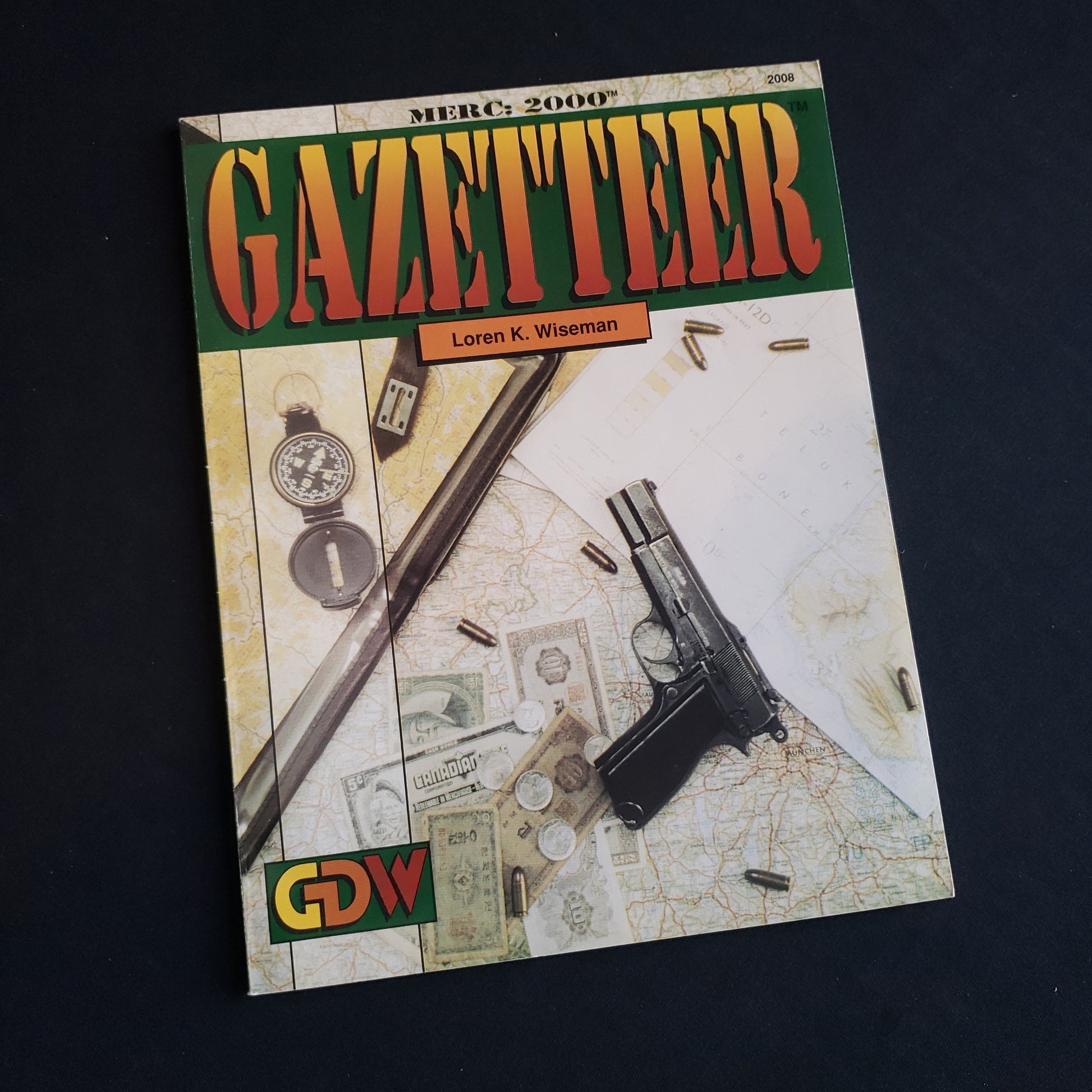 Image shows the front cover of the Gazeteer book for the Merc: 2000 roleplaying game