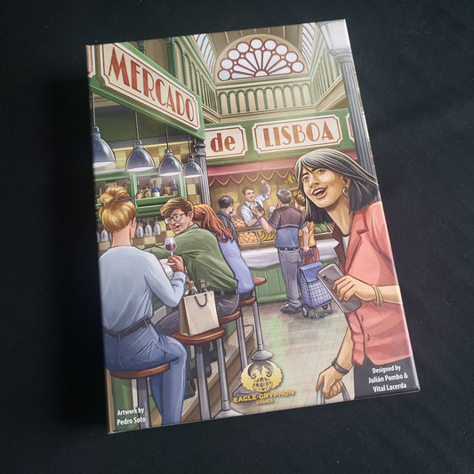 Image shows the front cover of the box of the Mercado de Lisboa board game