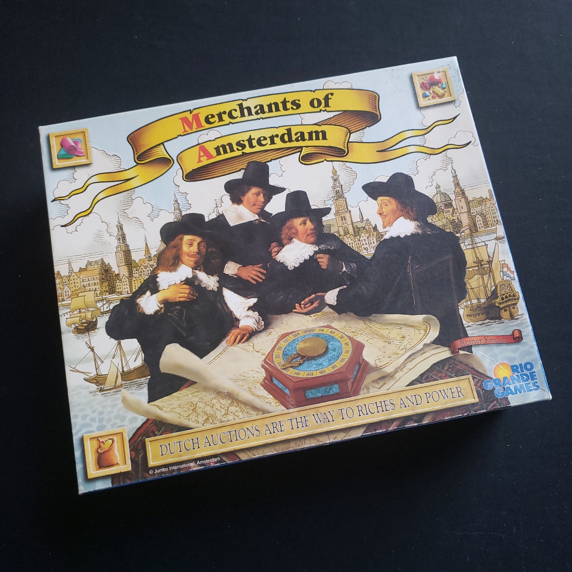 Image shows the front cover of the box of the Merchants of Amsterdam board game