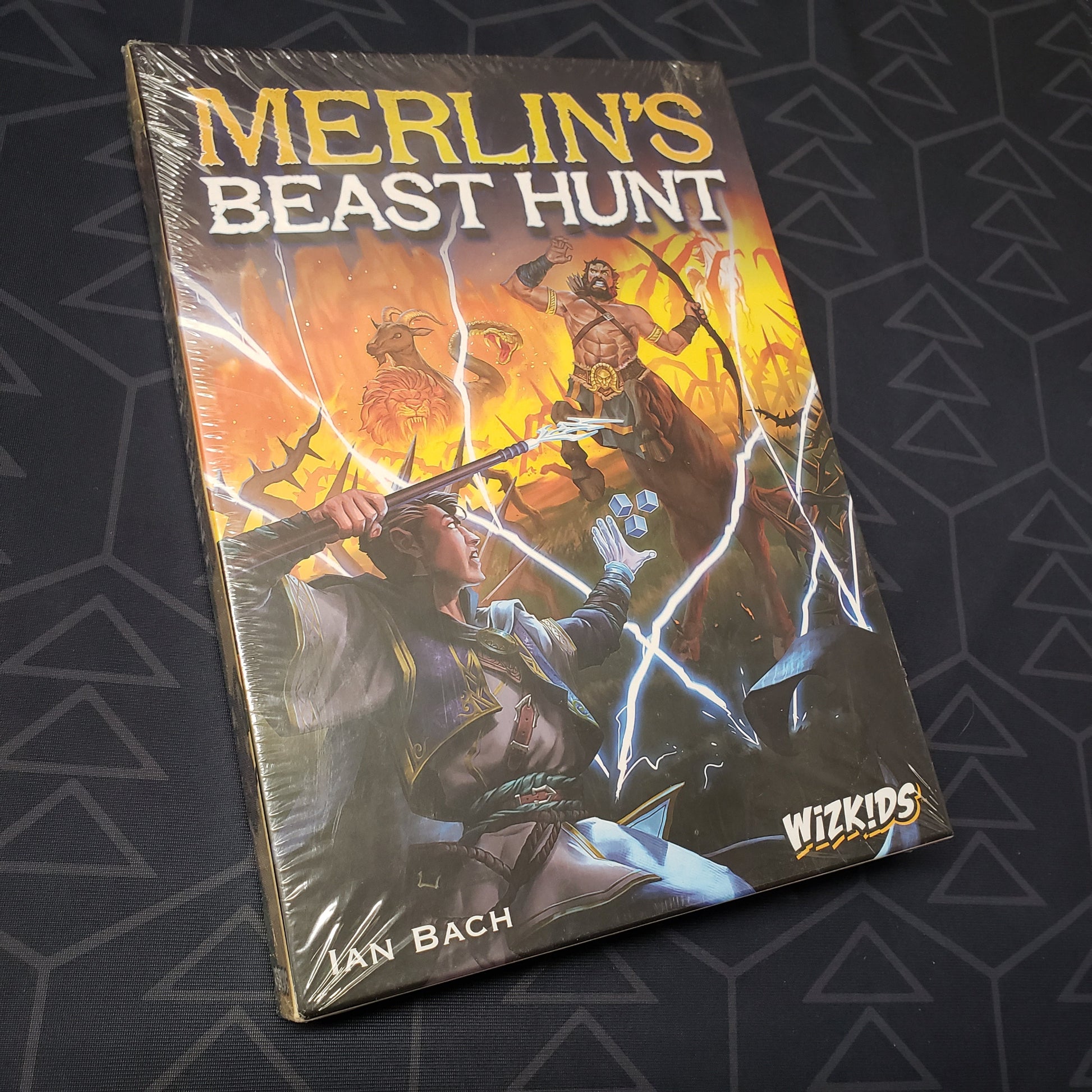 Image shows the front cover of the box for the Merlin's Beast Hunt board game