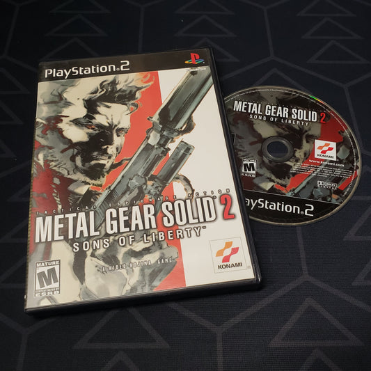 Image shows the case & disc for the video game Metal Gear Solid 2: Sons of Liberty for Playstation 2