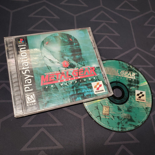 Image shows the jewel case with manual and disc for the video game Metal Gear Solid: VR Missions for Playstation 1