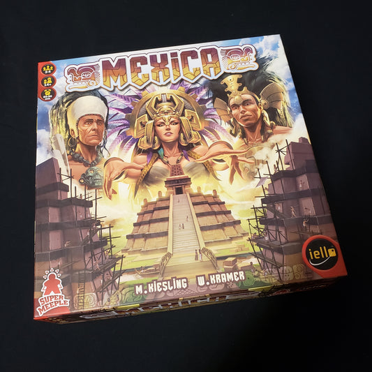 Image shows the front cover of the box of the Mexica board game