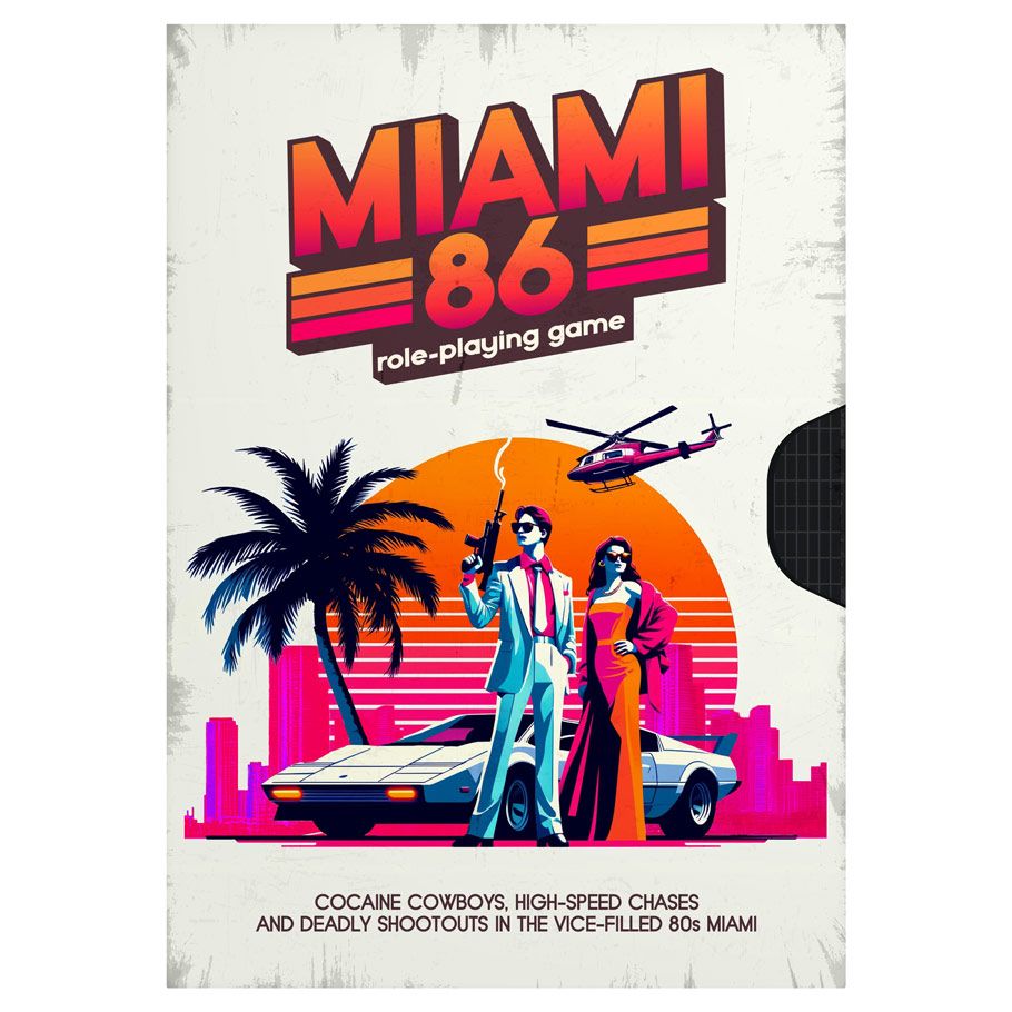 Image shows the front cover of the Miami 86 roleplaying game book