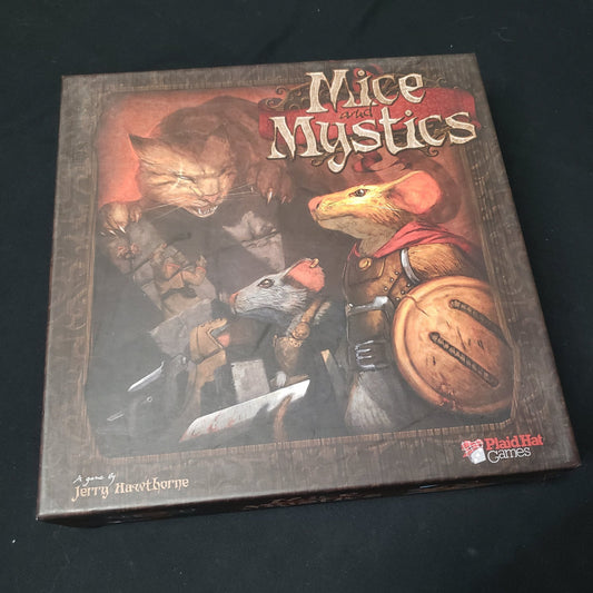 Image shows the front cover of the box of the Mice & Mystics board game