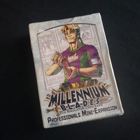 Image shows the front cover of the box of the Professionals mini expansion for the board game Millennium Blades