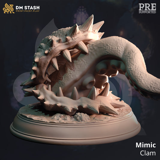 Image shows a 3D render of an attacking clam mimic gaming miniature