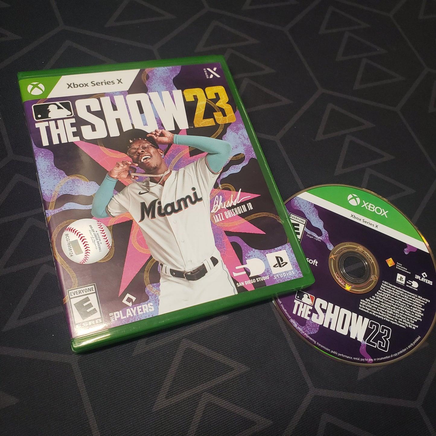 Image shows the case and disc for the video game MLB: The Show 23 for Xbox Series X