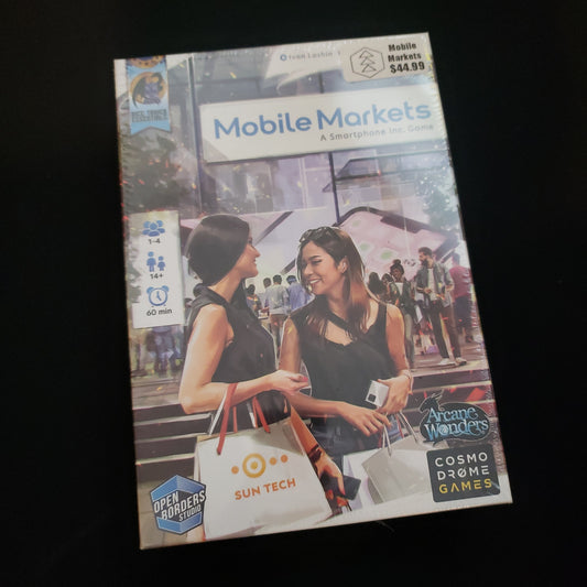 Image shows the front cover of the box of the Mobile Markets board game