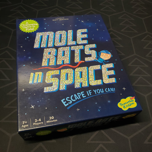 Image shows the front cover of the box for the Mole Rats in Space board game