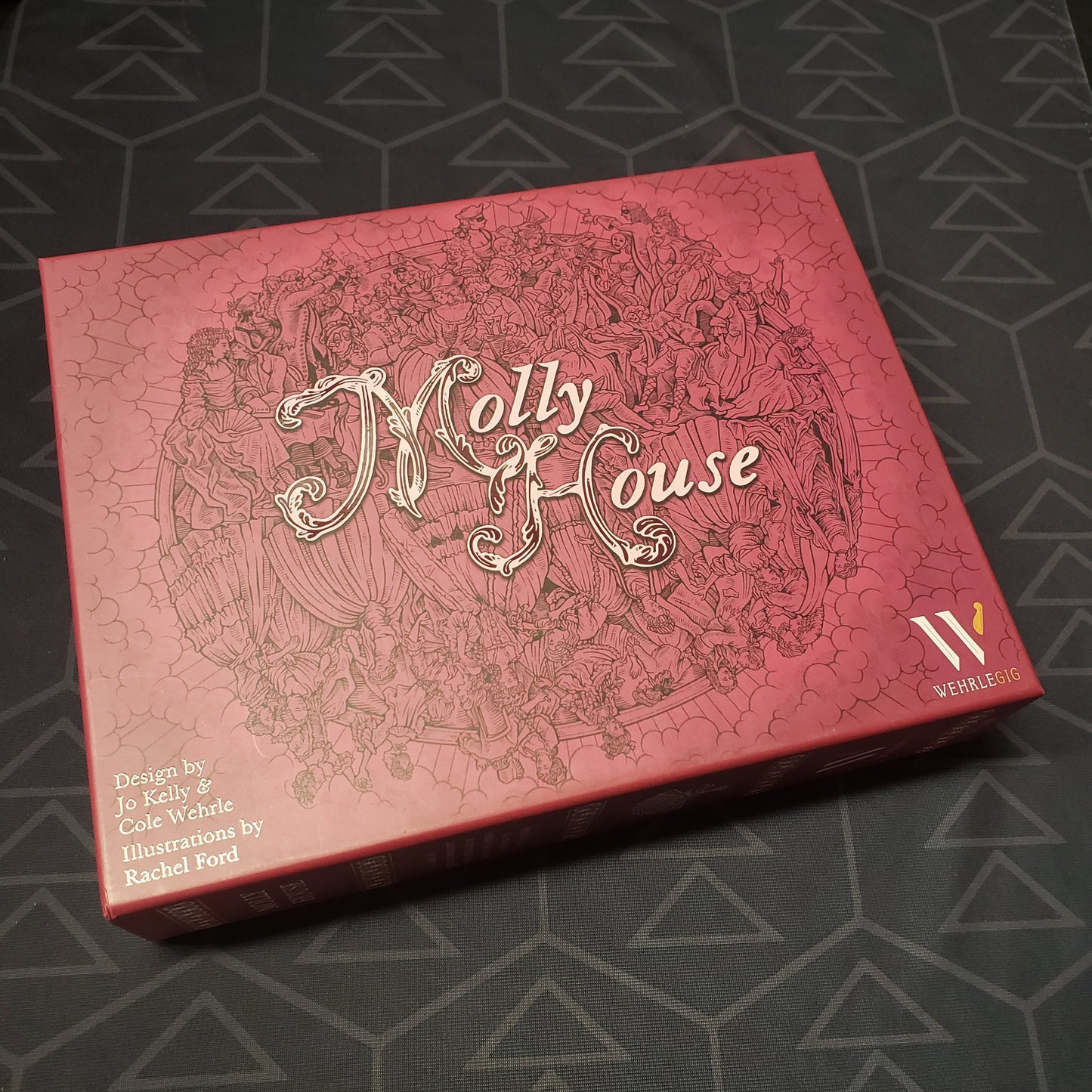 Image shows the front cover of the box for the Molly House board game