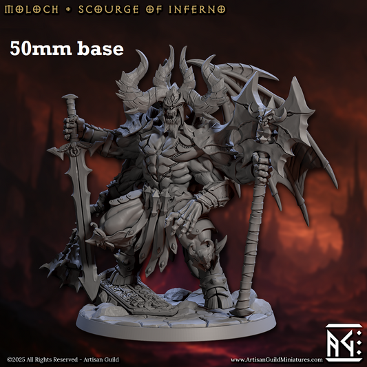 Image shows a 3D render of a four-armed demon warlord gaming miniature.