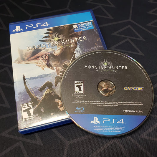 Image shows the case & disc for the video game Monster Hunter: World for Playstation 4