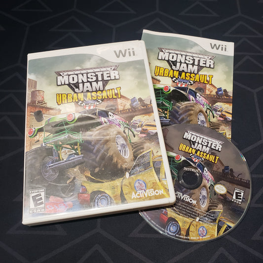 Image shows the case, manual and disc for the video game Monster Jam: Urban Assault for Nintendo Wii