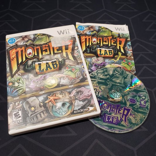 Image shows the case, manual and disc for the video game Monster Lab for Nintendo Wii