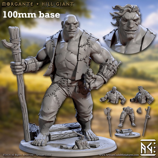 Image shows 3D renders of two sculpt options for a hill giant gaming miniature.