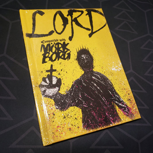 Image shows the front cover of the LORD book for the roleplaying game Mork Borg
