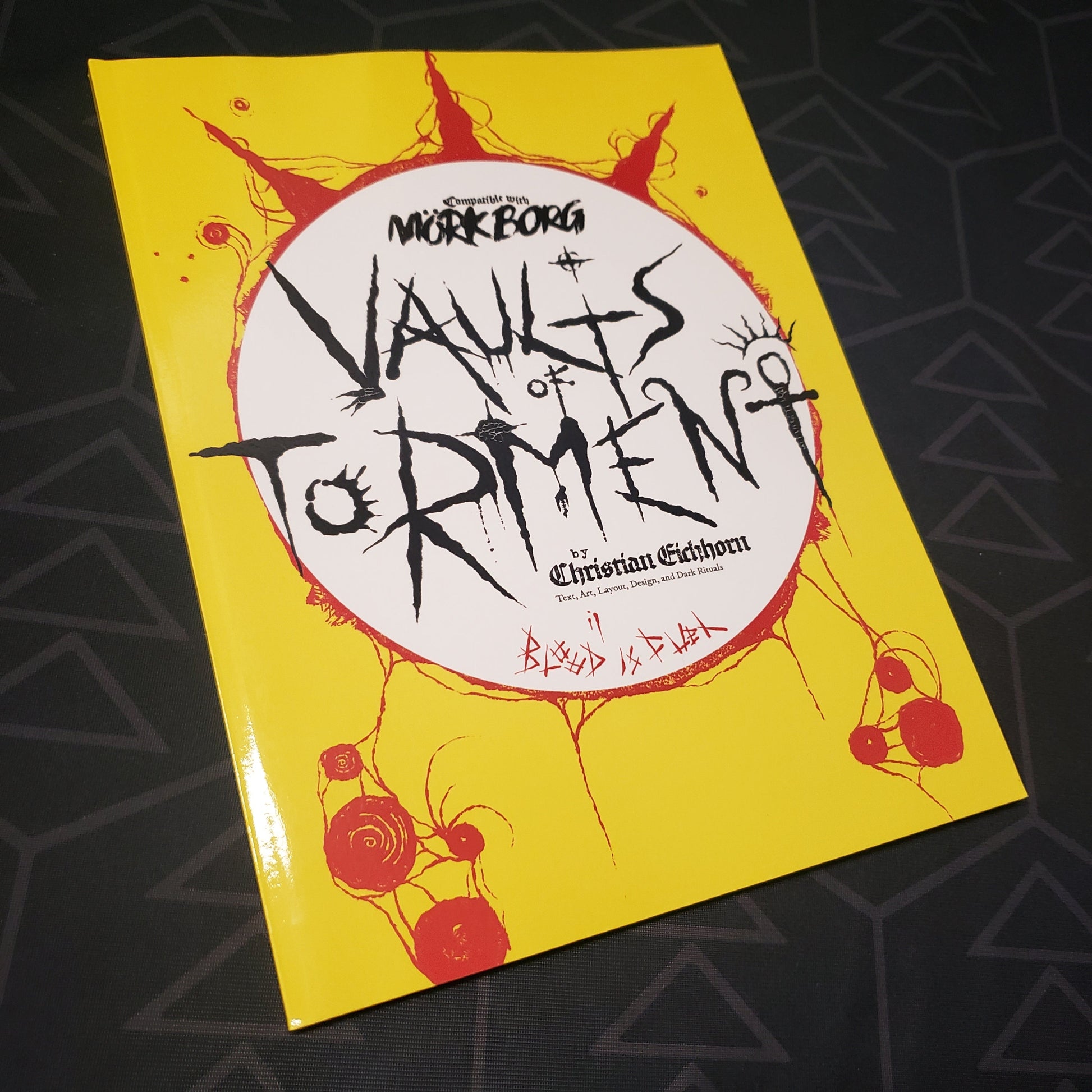 Image shows the front cover of the Vaults of Torment book for the roleplaying game Mork Borg