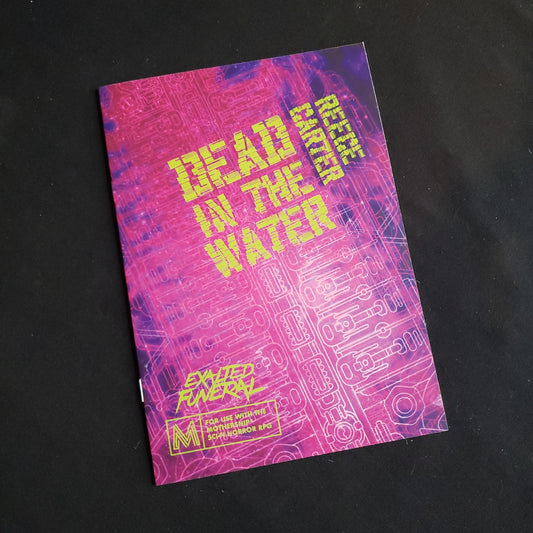 Image shows the front cover of the Dead in the Water book for the Mothership roleplaying game