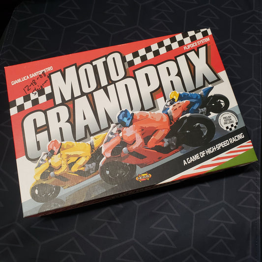 Image shows the front cover of the box of the Moto Grand Prix board game