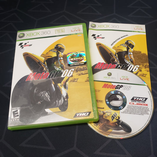 Image shows the case, manual & disc for the video game MotoGP '06 for Xbox 360