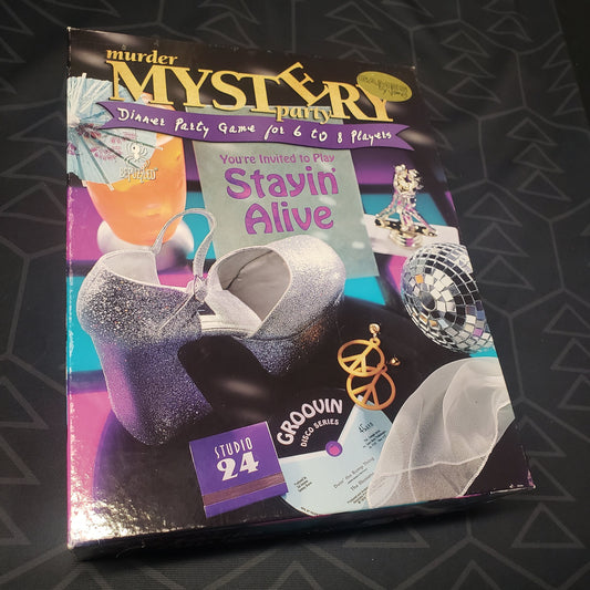 Image shows the front cover of the box for the Murder Mystery Party: Stayin' Alive board game