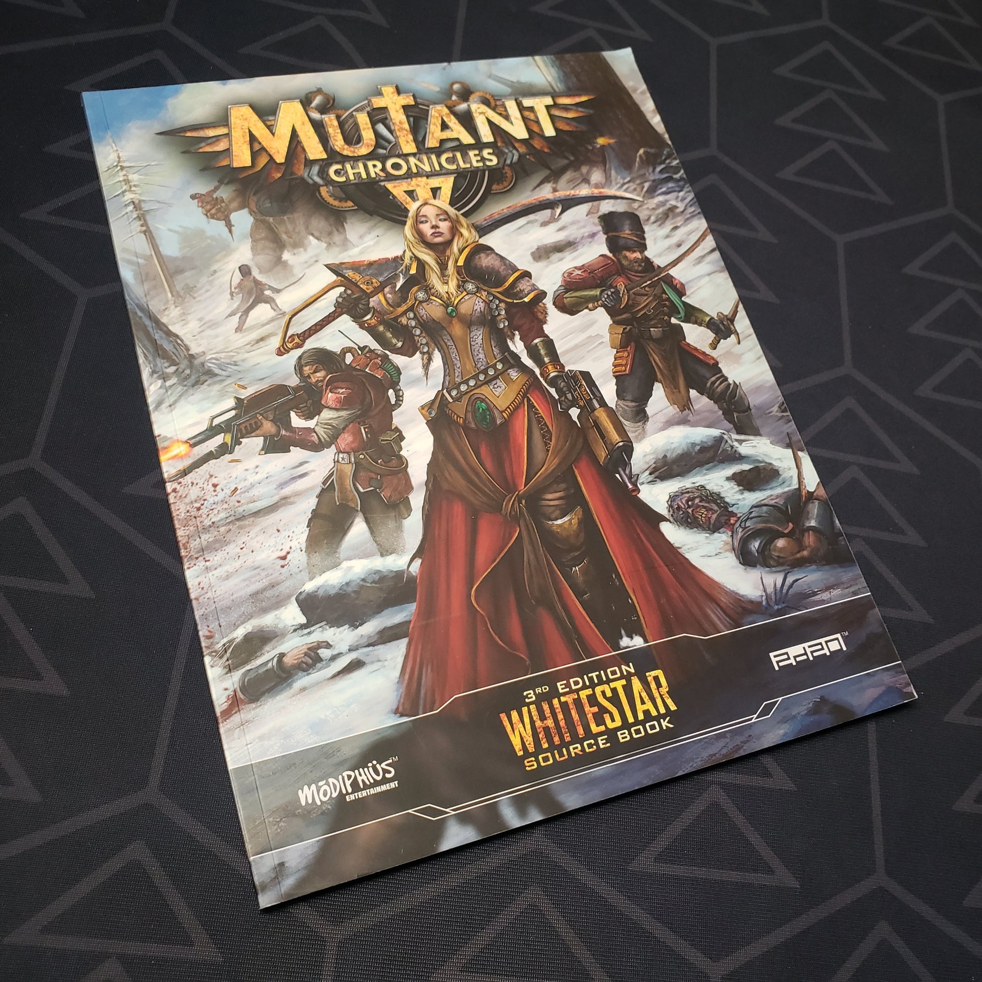Image shows the front cover of the Whitestar Source Book for the roleplaying game Mutant Chronicles 3E