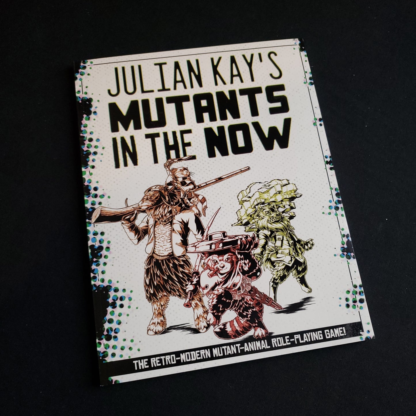 Image shows the front cover of the Mutants in the Now roleplaying game book