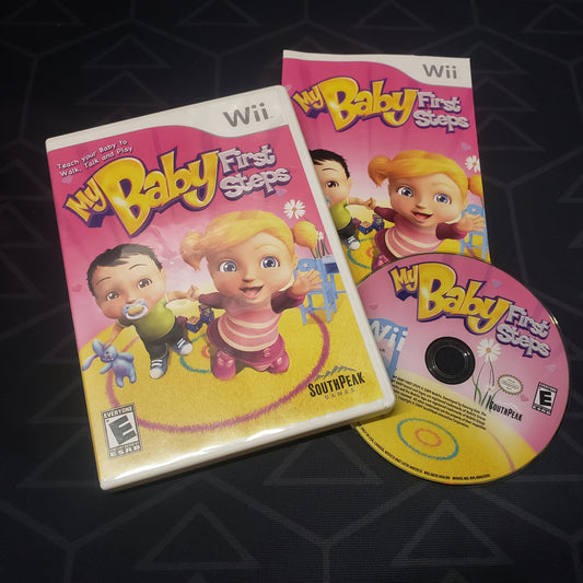 Image shows the case, manual and disc for the video game My Baby: First Steps for Nintendo Wii
