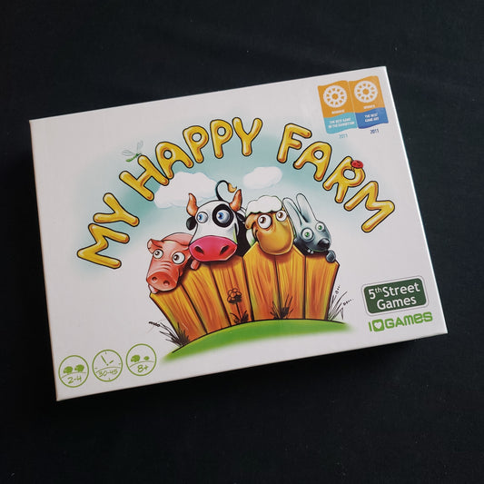Image shows the front cover of the box of the My Happy Farm board game