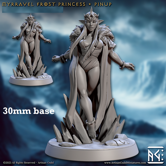 Image shows a 3D render of a elf princess gaming miniature.