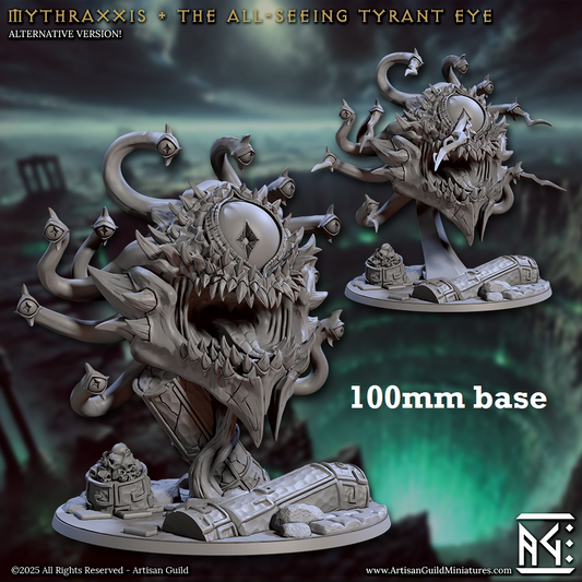 Image shows 3D renders for two different sculpt options of a beholder gaming miniature