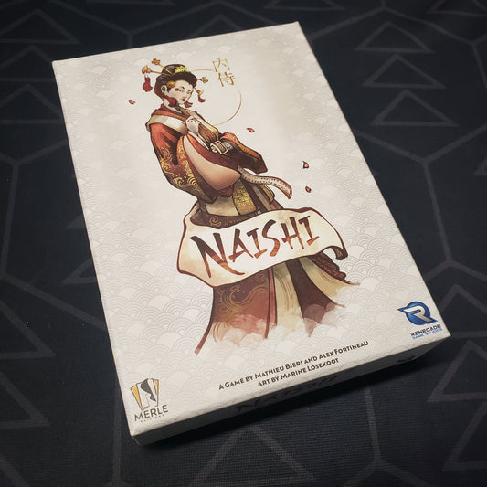 Image shows the front cover of the box for the Naishi card game