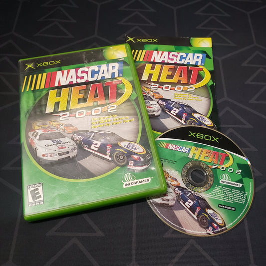Image shows the case, manual and disc for the video game NASCAR Heat 2002 for the original Xbox