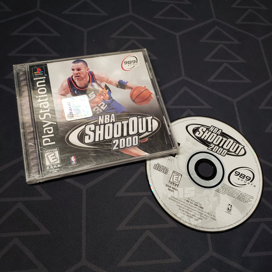Image shows the jewel case with manual and disc for the video game NBA ShootOut 2000 for Playstation 1