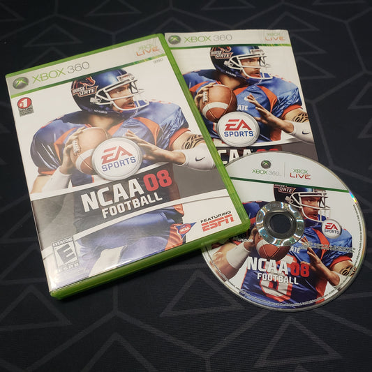 Image shows the case, manual and disc for the video game NCAA Football 08 for Xbox 360