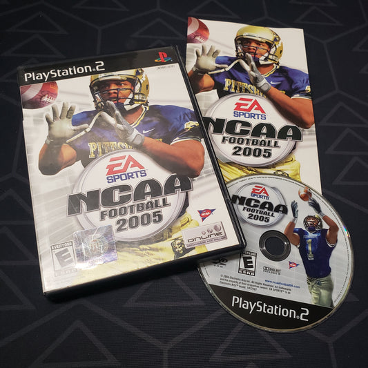 Image shows the case, manual and disc for the video game NCAA Football 2005 for Playstation 2