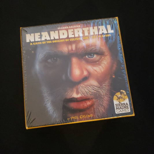 Image shows the front cover of the box of the Neanderthal board game