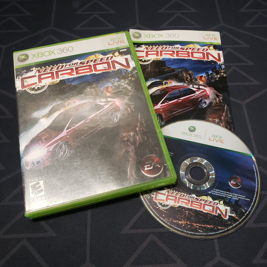 Image shows the case, manual and disc for the video game Need For Speed: Carbon for Xbox 360