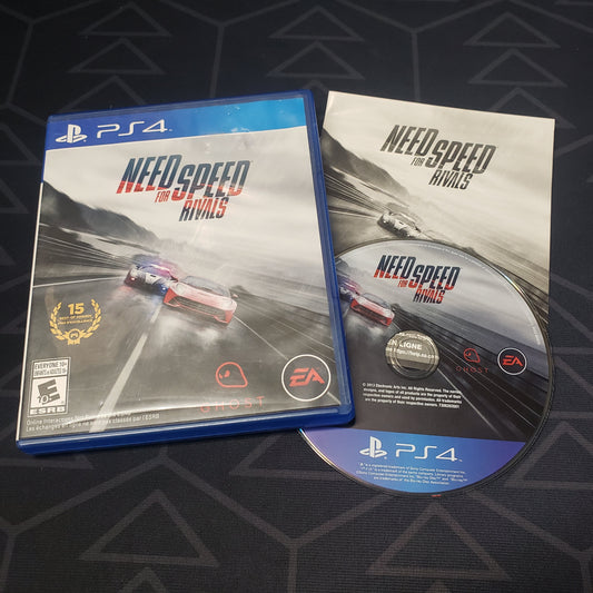 Image shows the case, manual & disc for the video game Need For Speed: Rivals for Playstation 4