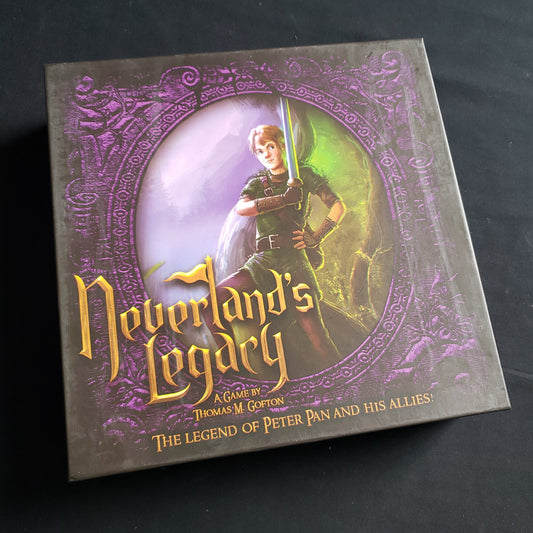 Image shows the front cover of the box of the Neverland's Legacy board game