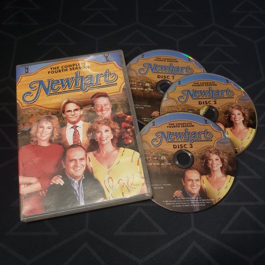 Image shows the case & three discs for Newhart: Season 4 on DVD