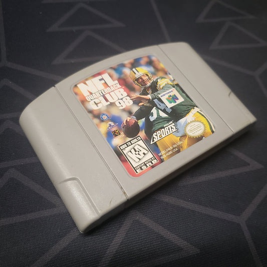 Image shows the front of the cartridge for the video game NFL Quarterback Club 98 for the Nintendo 64