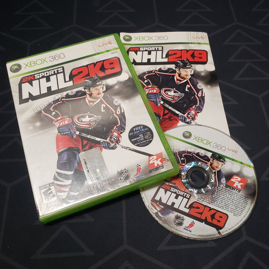 Image shows the case, manual and disc for the video game NHL 2K9 for Xbox 360