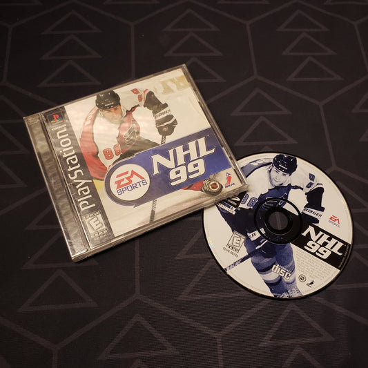 Image shows the jewel case with manual and disc for the video game NHL 99 for Playstation 1