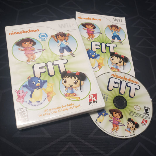 Image shows the case, manual and disc for the video game Nickelodeon Fit for Nintendo Wii